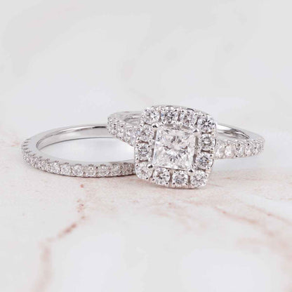 Adamante 2 ct. tw. Lab-Grown Princess Cut Diamond Halo Wedding Set in 14K White Gold front view