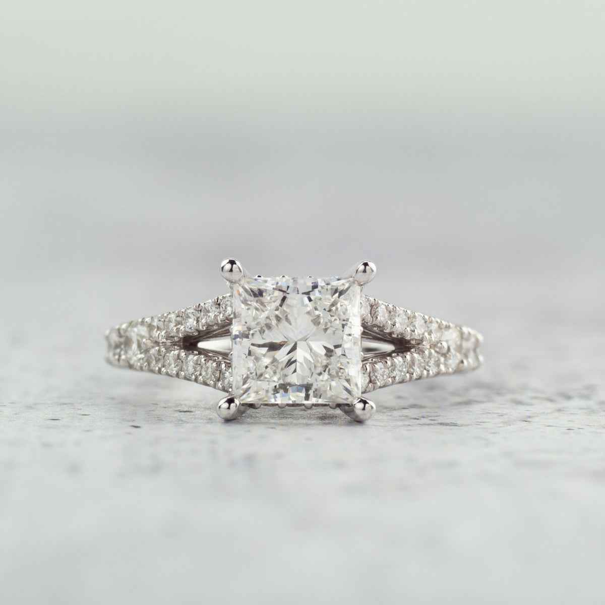 Adamante 2-3/4 ct. tw. Lab-Grown Princess Cut Diamond Split Shank Engagement Ring in 14K White Gold front view