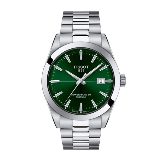 Tissot Men's Gentleman Powermatic 80 Silicium Stainless Steel Watch with Green Dial