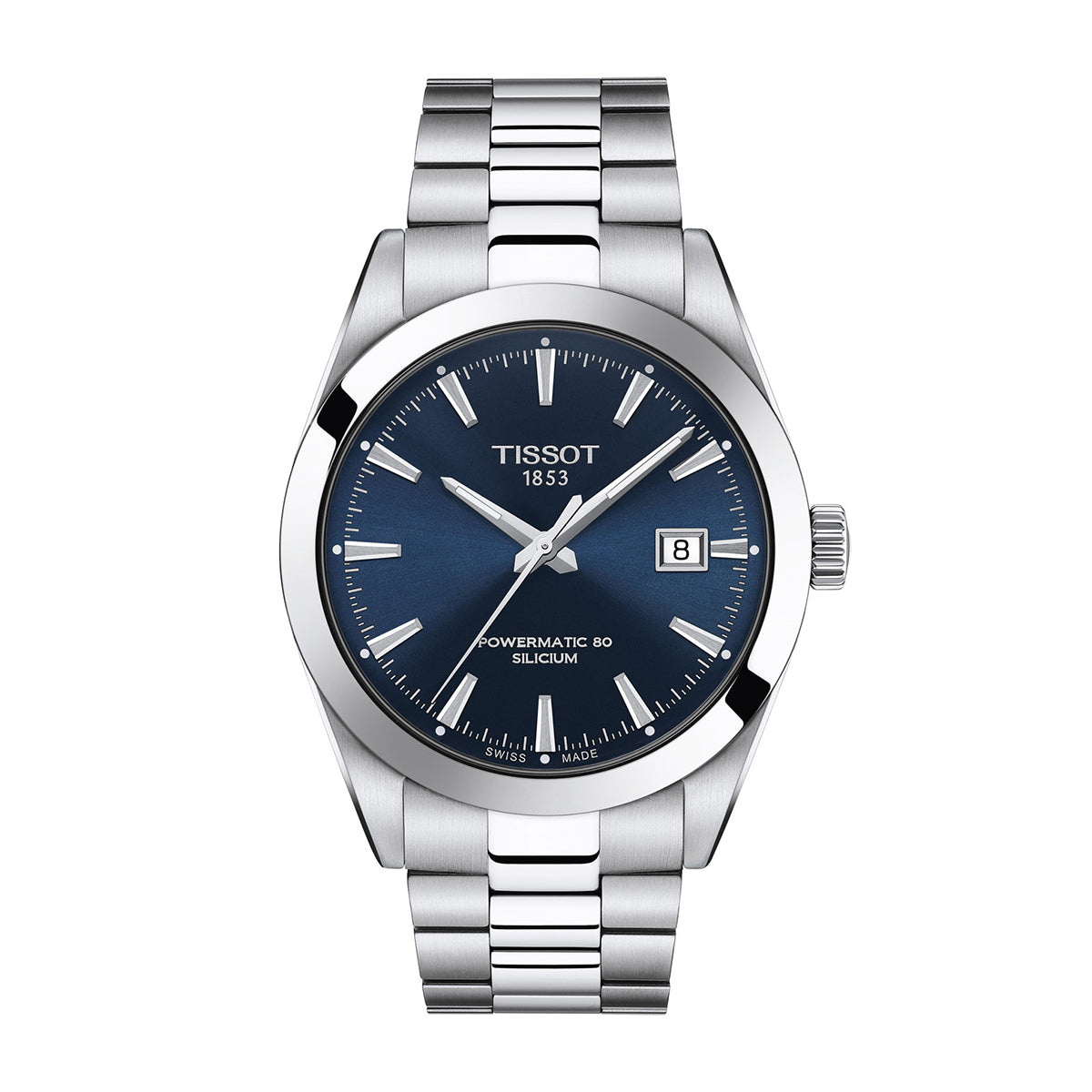 stainless steel men's Tissot Gentleman automatic watch with blue dial