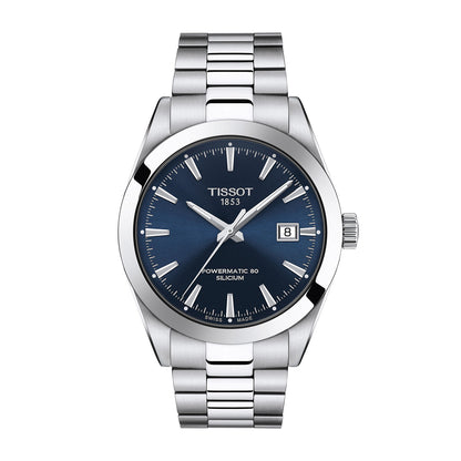 stainless steel men's Tissot Gentleman automatic watch with blue dial