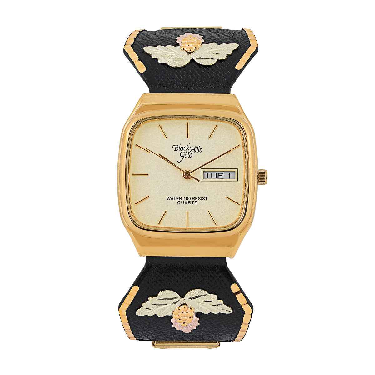 Black Hills Gold Men's Quartz Gold-Tone Stainless Steel Watch with Square Champagne Dial & Black Powder Coated Band