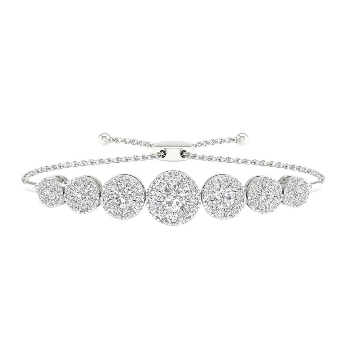 Adamante 1 ct. tw. Lab-Grown Diamond Halo Bolo Bracelet in 10K White Gold