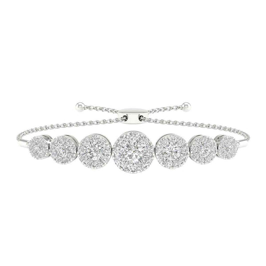 Adamante 1 ct. tw. Lab-Grown Diamond Halo Bolo Bracelet in 10K White Gold