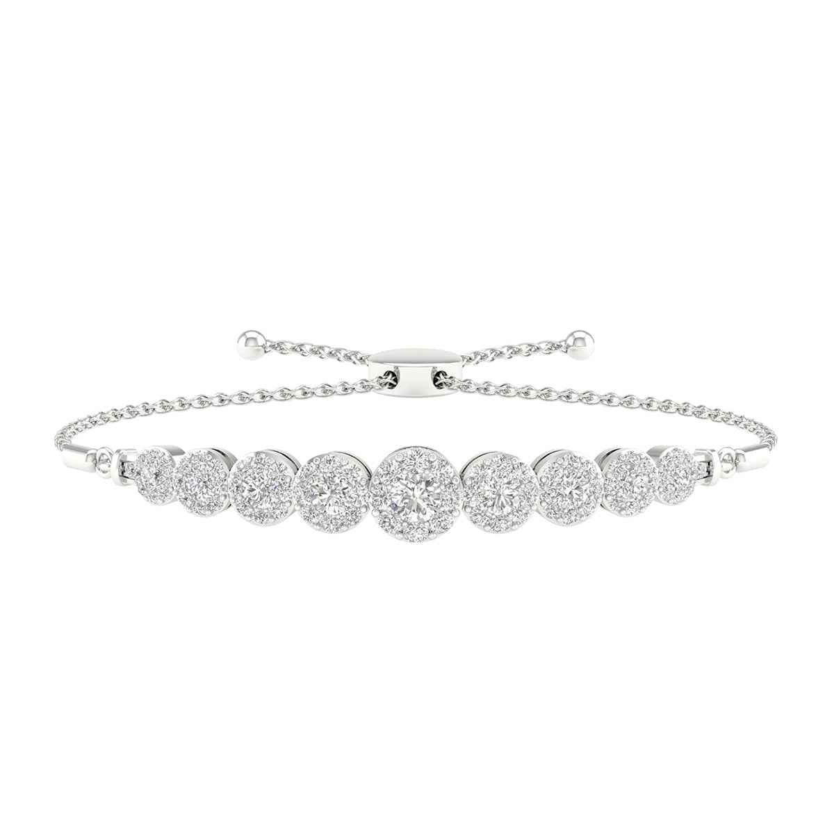 Adamante 3 ct. tw. Lab-Grown Diamond Halo Bolo Bracelet in 10K White Gold