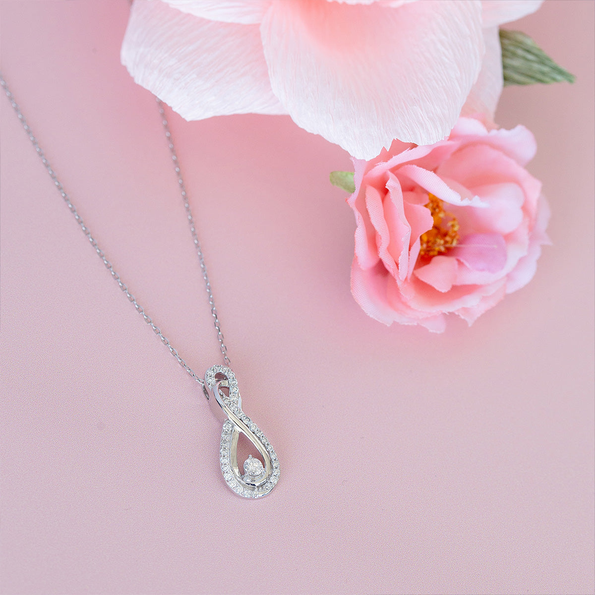 Infinite Love 1/2 ct. tw. Diamond Infinity Pendant in 10K White Gold close-up detail