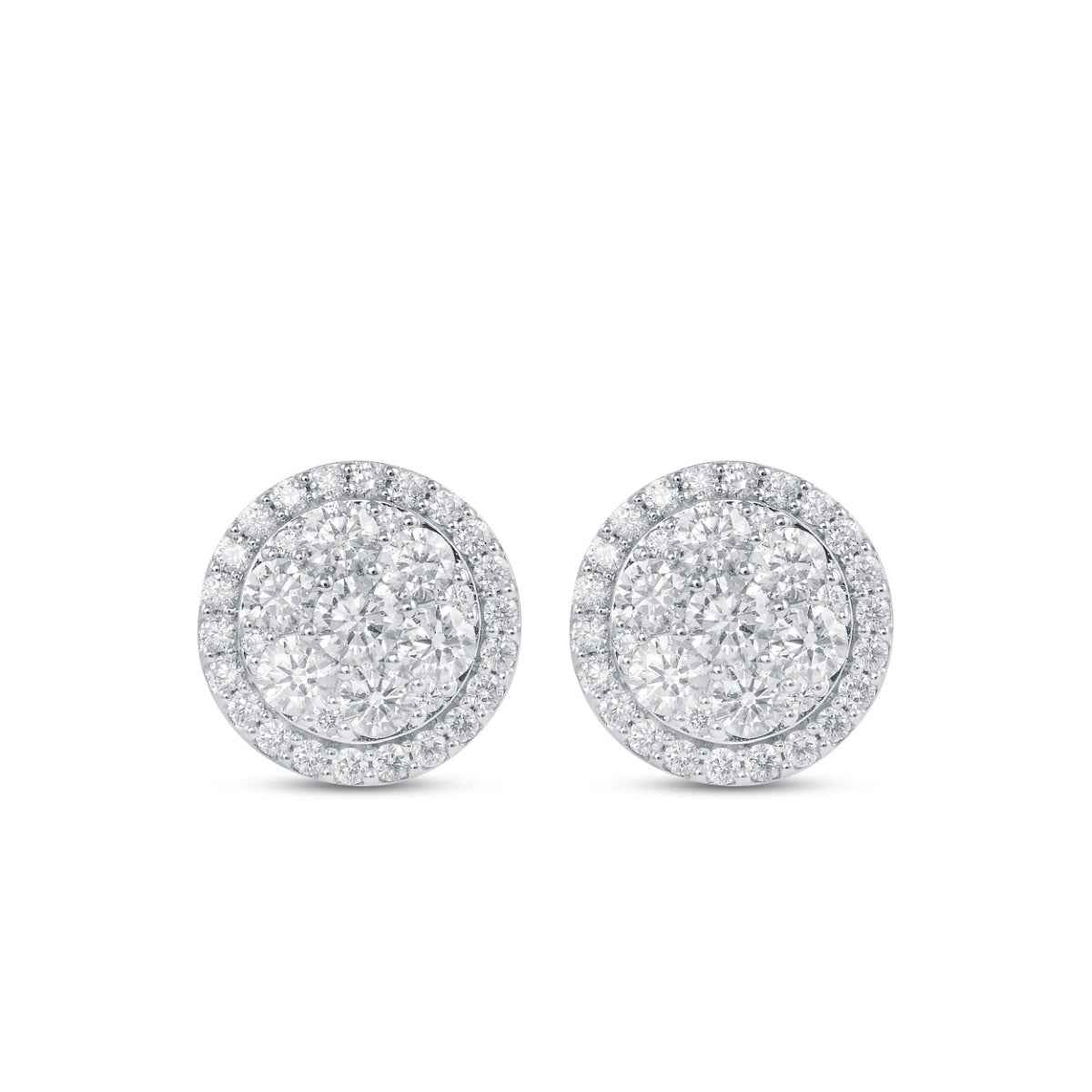 Fairytale Diamonds 2 ct. tw. Round Diamond Cluster Earrings in 14K White Gold