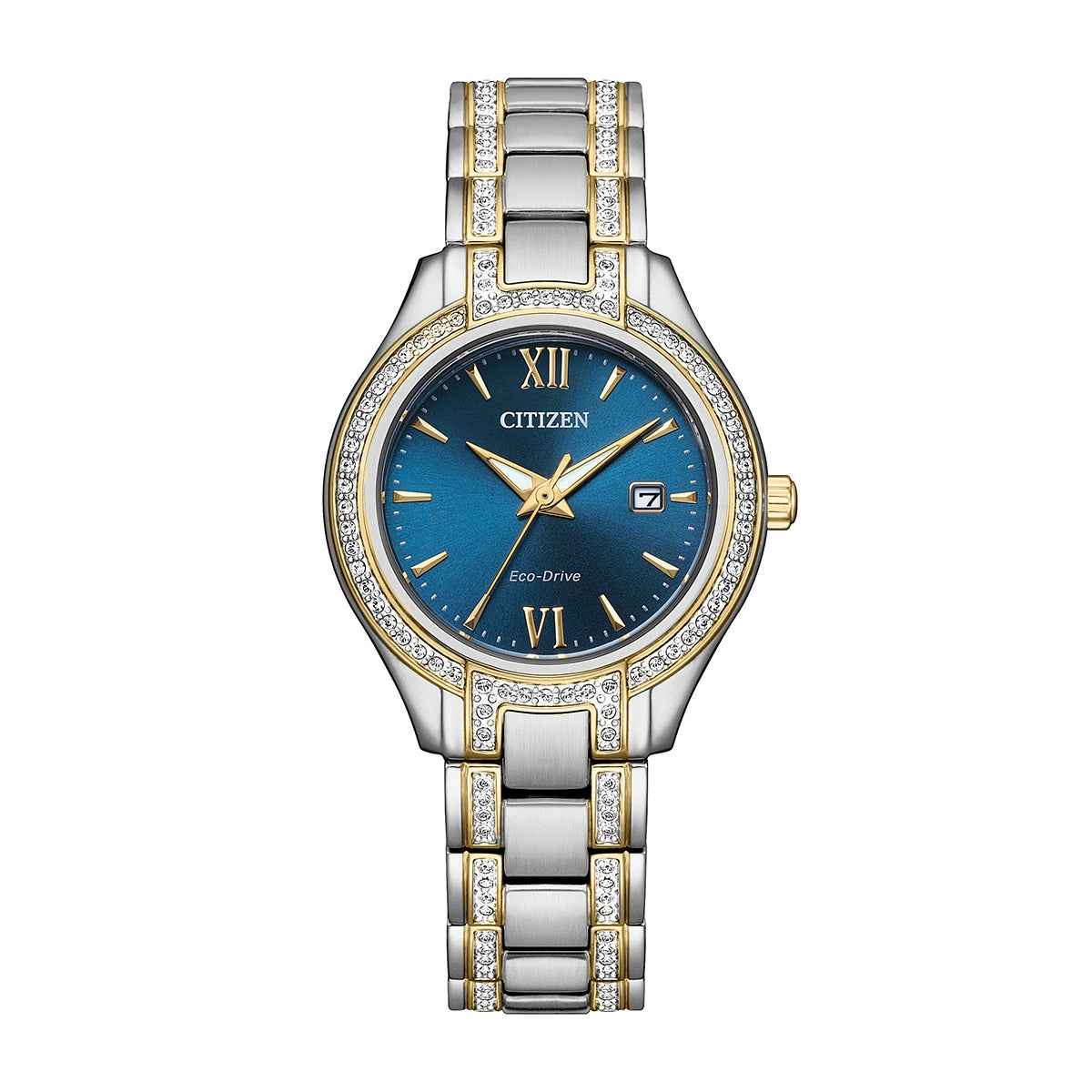 Citizen Ladies' Silhouette Crystal Eco-Drive Two-Tone Stainless Steel Watch with Blue Dial