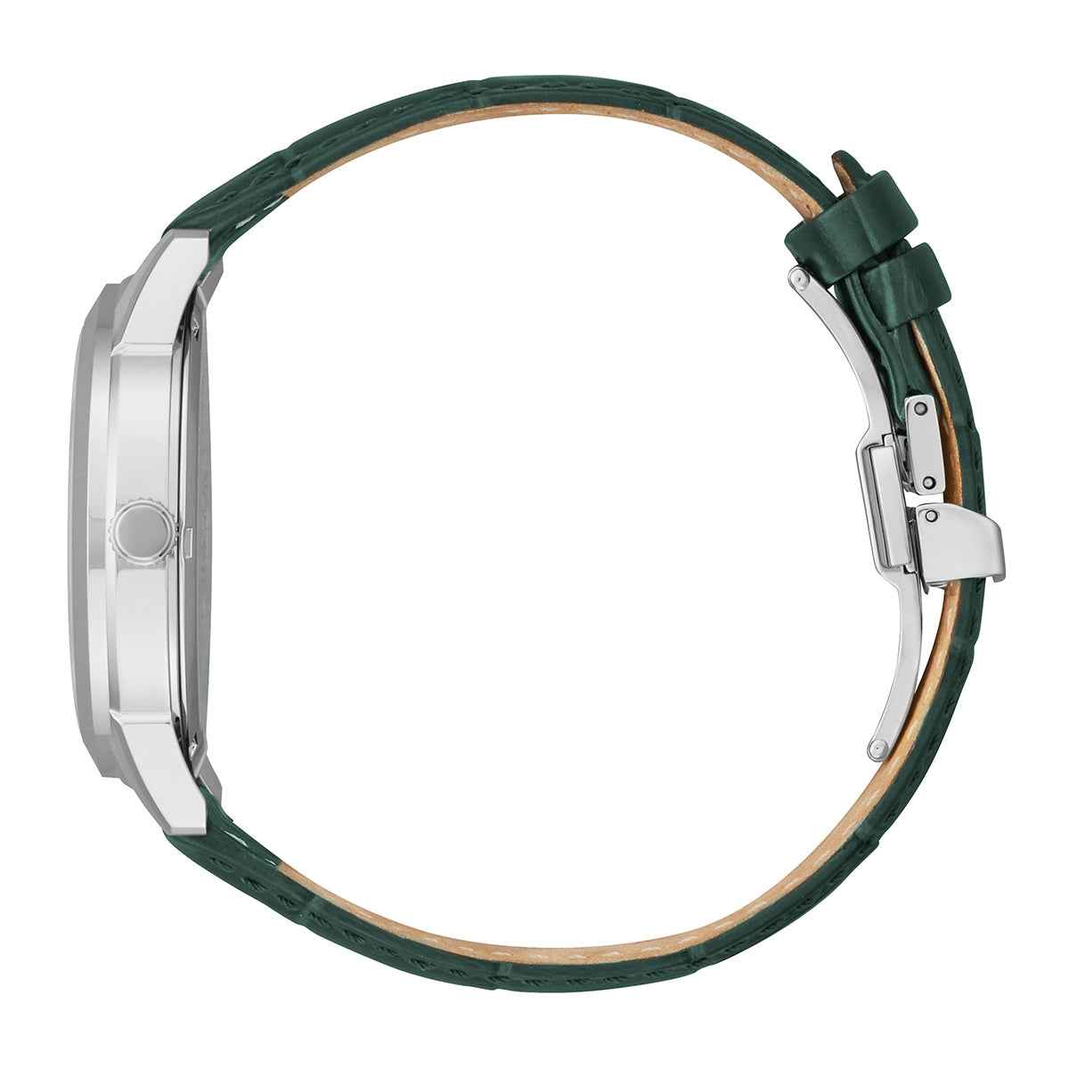 Citizen Ladies' Corso Stainless Steel Eco-Drive Watch with Ivory Dial & Green Leather Strap front view