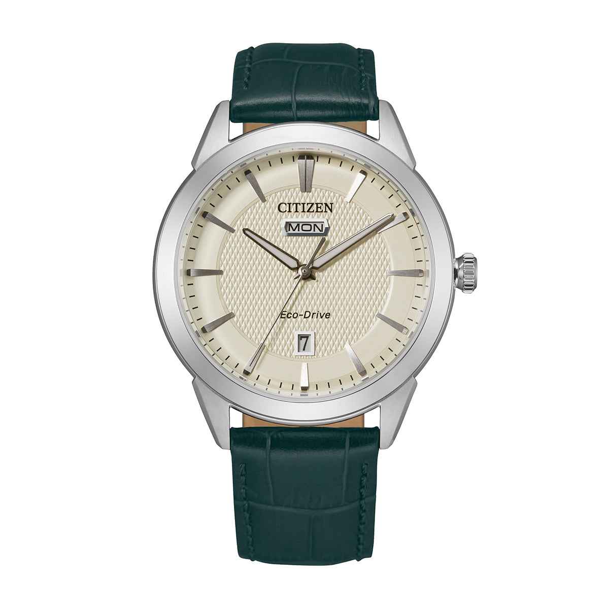 Citizen Ladies' Corso Stainless Steel Eco-Drive Watch with Ivory Dial & Green Leather Strap