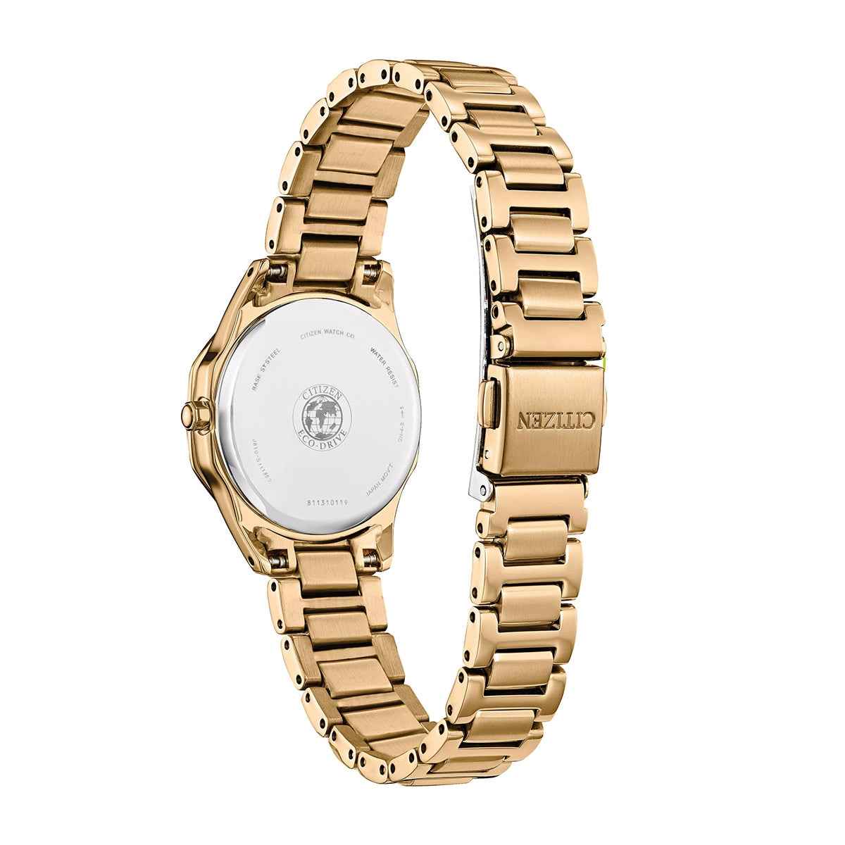 Citizen Ladies' Corso Gold-Tone Stainless Steel Watch with White Dial close-up detail