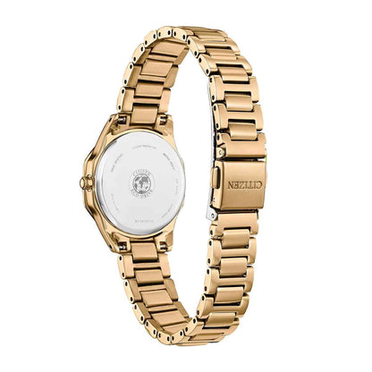 Citizen Ladies' Corso Gold-Tone Stainless Steel Watch with White Dial close-up detail