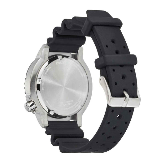 Citizen Men's Promaster Diver Eco-Drive Watch with Black & Green Dial & Black Polyurethane Strap close-up detail