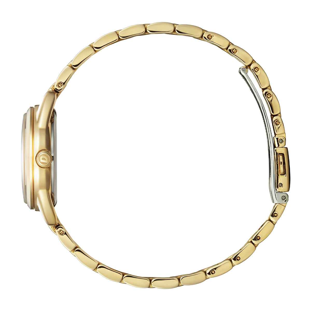 Citizen Ladies' Drive Eco-Drive Gold-Tone Stainless Steel Watch with Silver Dial front view