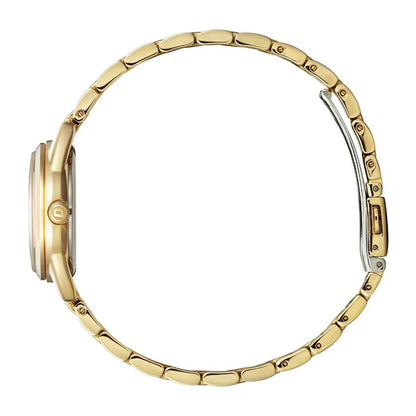 Citizen Ladies' Drive Eco-Drive Gold-Tone Stainless Steel Watch with Silver Dial front view