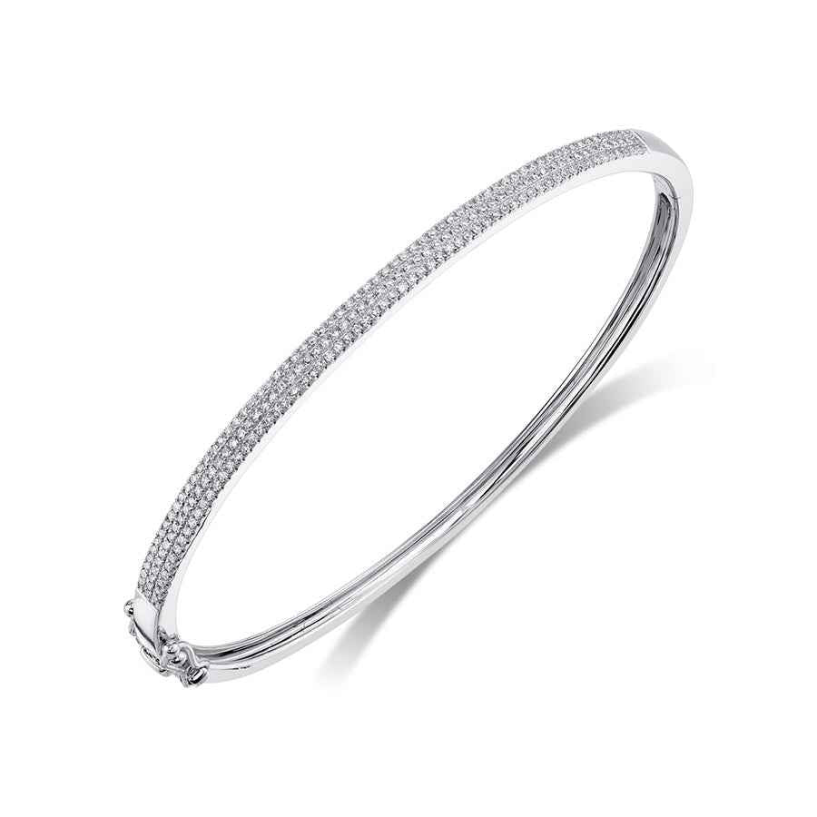 Shy Creation 1/2 ct. tw. Diamond Pave Hinged Bangle in 14K White Gold front view