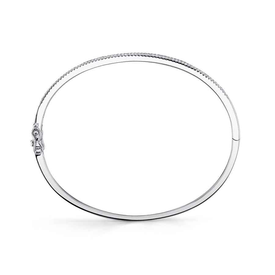 Shy Creation 1/2 ct. tw. Diamond Pave Hinged Bangle in 14K White Gold close-up detail