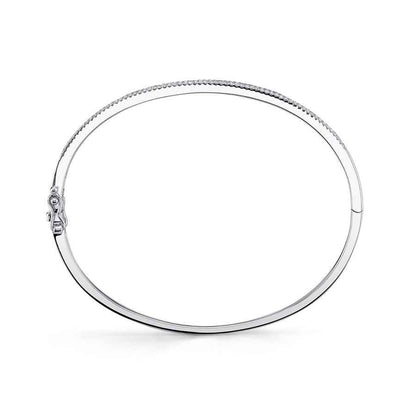 Shy Creation 1/2 ct. tw. Diamond Pave Hinged Bangle in 14K White Gold close-up detail