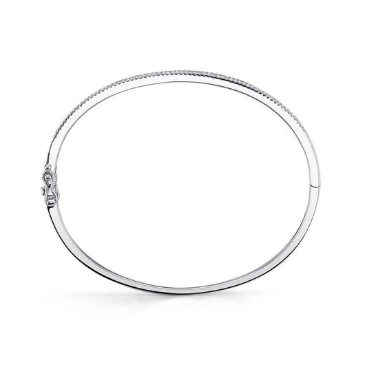Shy Creation 1/2 ct. tw. Diamond Pave Hinged Bangle in 14K White Gold close-up detail