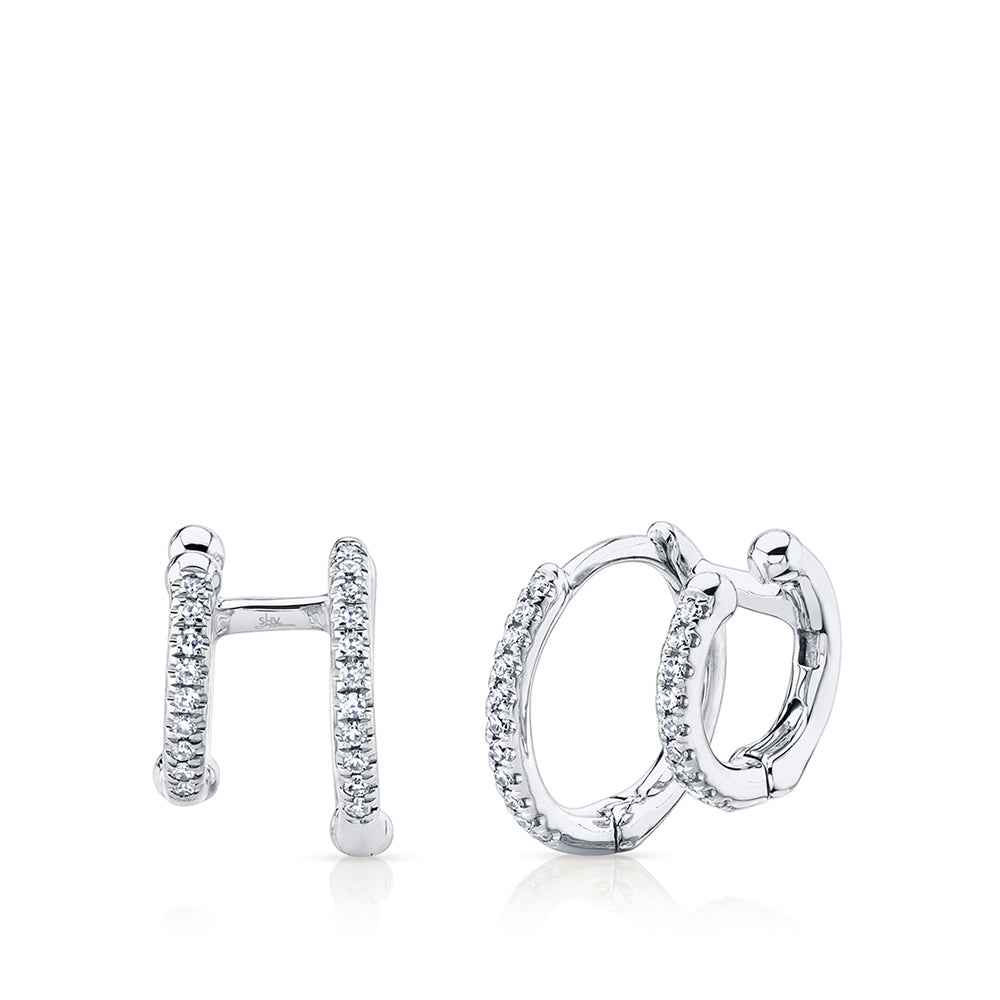 Shy Creation 1/8 ct. tw. Diamond Double Huggie Hoop Earrings in 14K White Gold