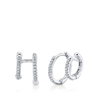 Shy Creation 1/8 ct. tw. Diamond Double Huggie Hoop Earrings in 14K White Gold