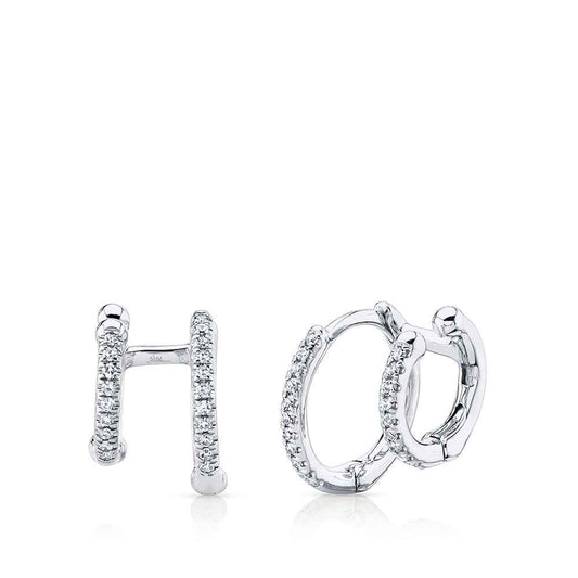 Shy Creation 1/8 ct. tw. Diamond Double Huggie Hoop Earrings in 14K White Gold
