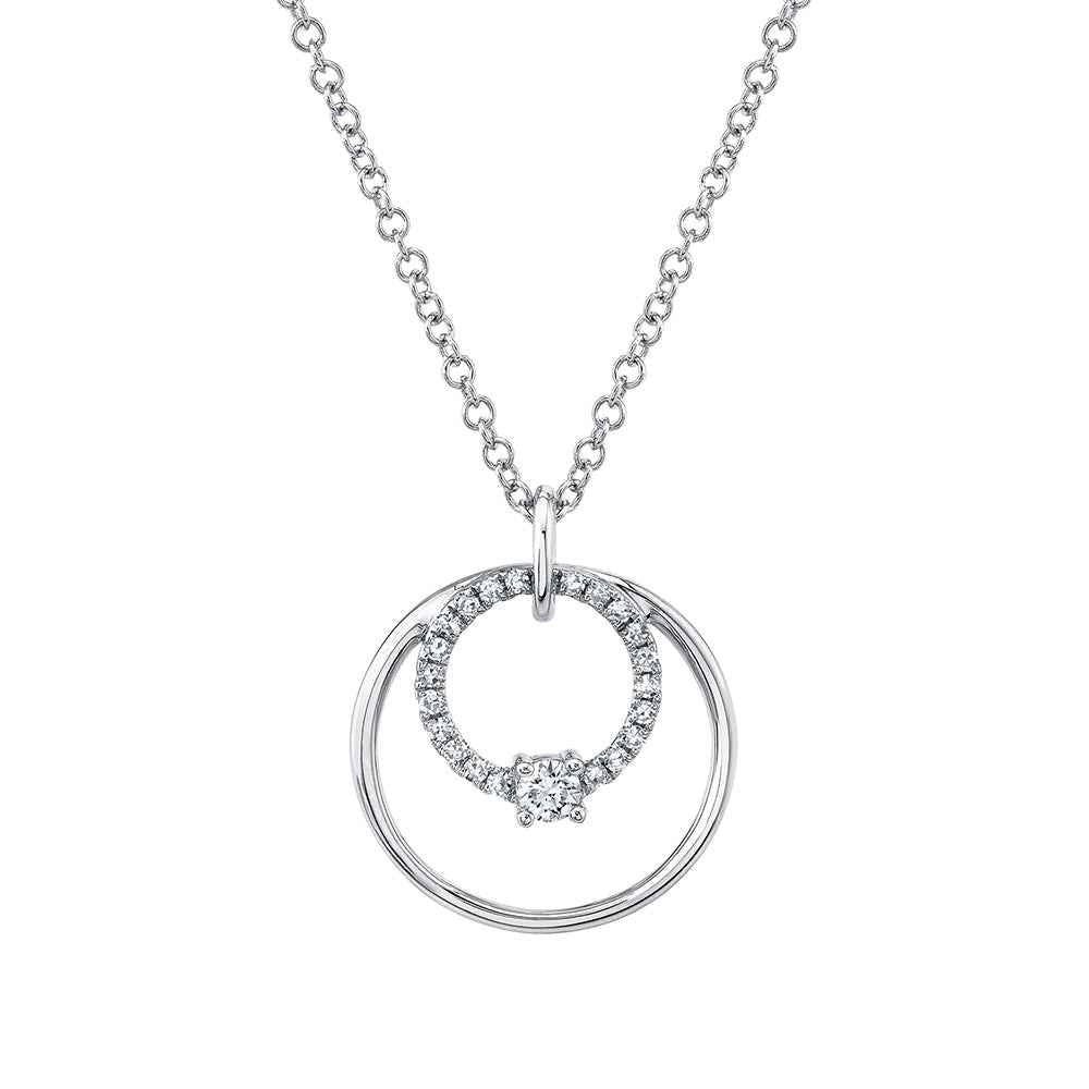 Shy Creation 1/10 ct. tw. Diamond Double Circle Pendant in 14K White Gold
