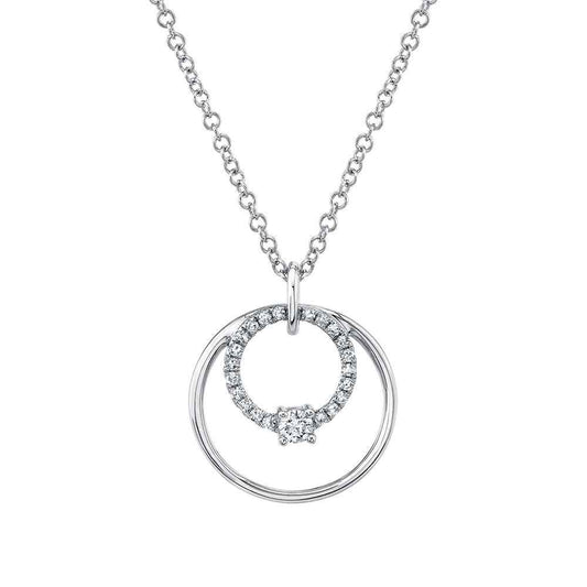 Shy Creation 1/10 ct. tw. Diamond Double Circle Pendant in 14K White Gold