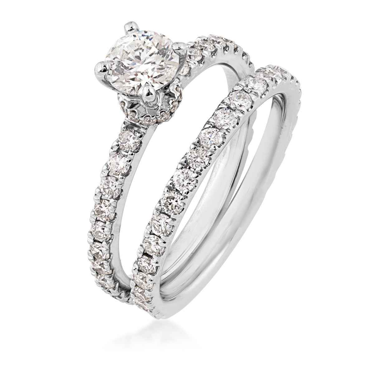 Noventa 1-1/2 ct. tw. Round Brilliant Diamond Wedding Set in 14K White Gold close-up detail