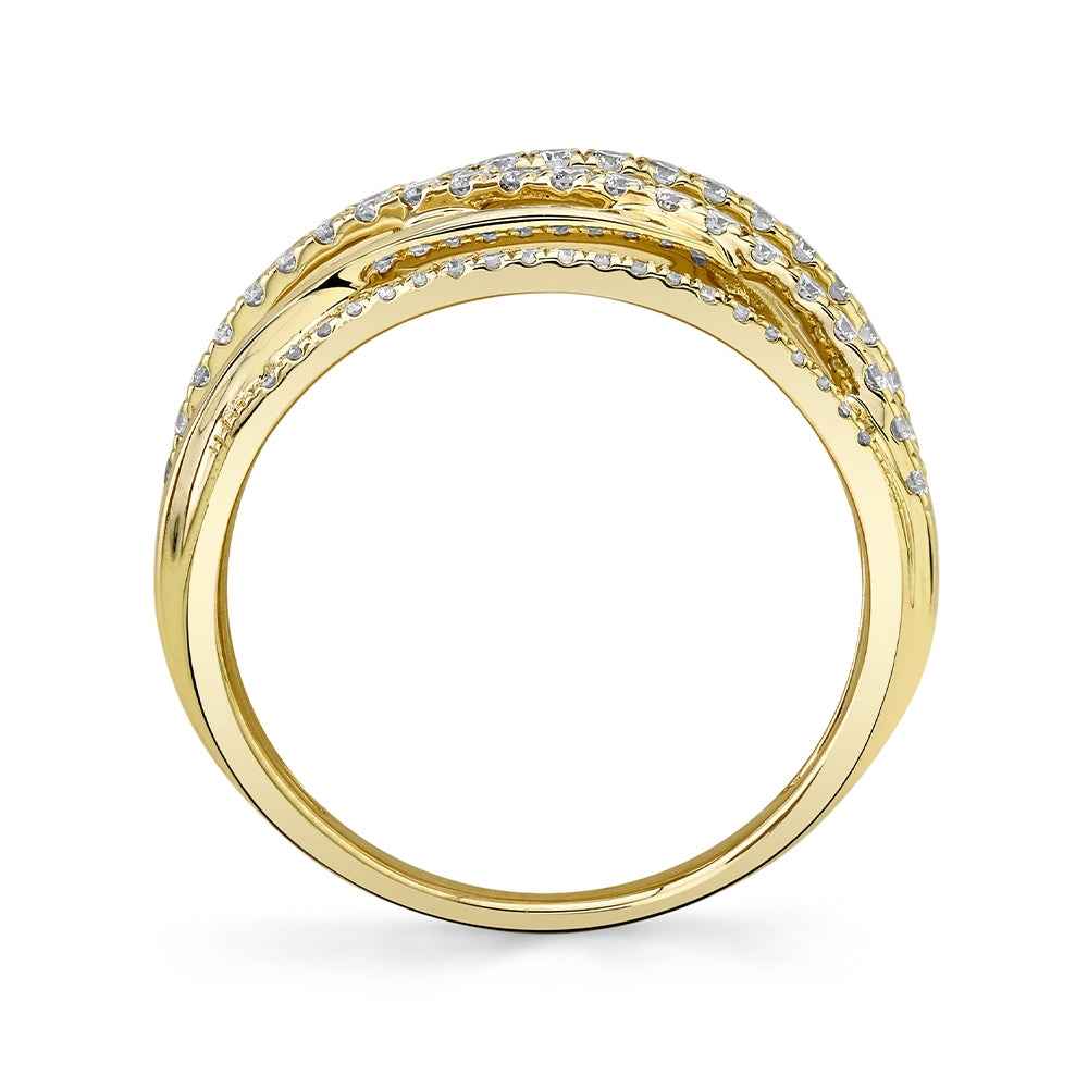 Shy Creation 5/8 ct. tw. Multirow Crossover Ring in 14K Yellow Gold close-up detail