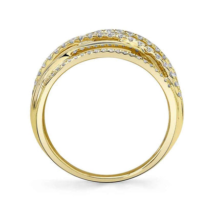 Shy Creation 5/8 ct. tw. Multirow Crossover Ring in 14K Yellow Gold close-up detail