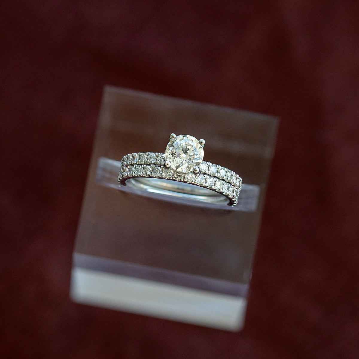 Noventa 2 ct. tw. Round Diamond Wedding Set with Diamond Bands in 14K White Gold front view