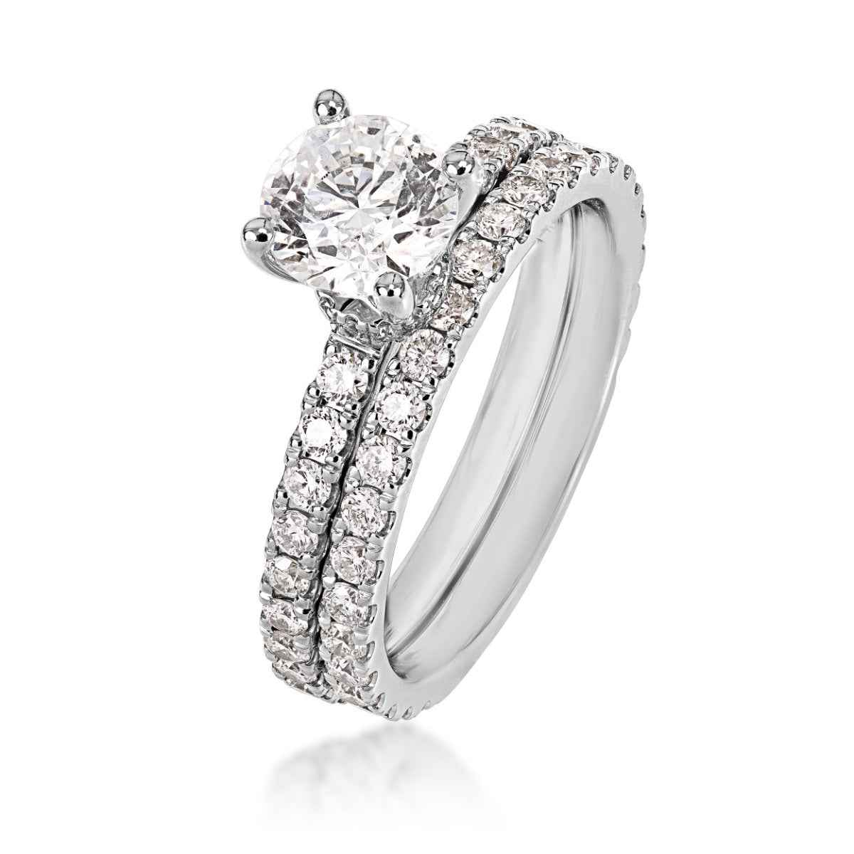 Noventa 2 ct. tw. Round Diamond Wedding Set with Diamond Bands in 14K White Gold close-up detail