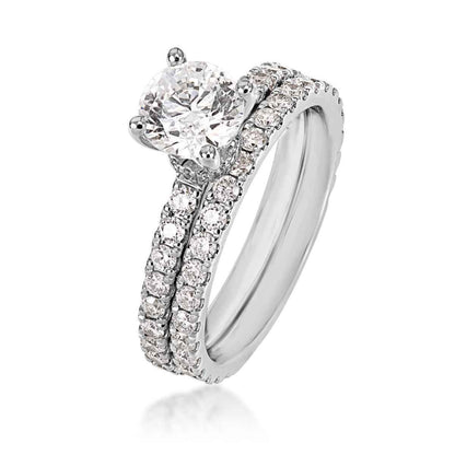Noventa 2 ct. tw. Round Diamond Wedding Set with Diamond Bands in 14K White Gold close-up detail