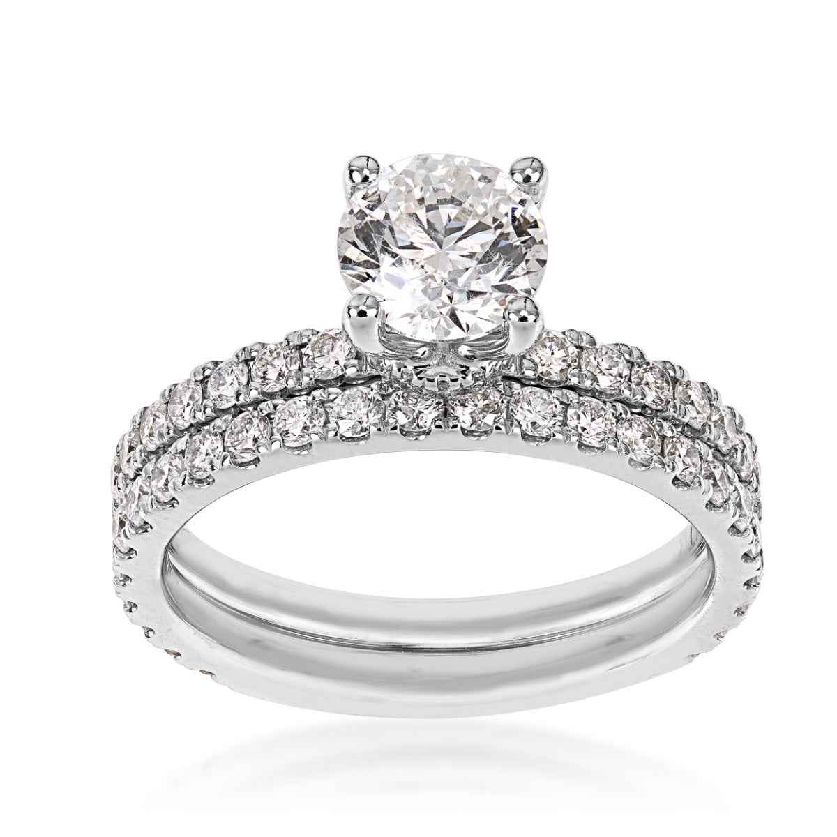 Noventa 2 ct. tw. Round Diamond Wedding Set with Diamond Bands in 14K White Gold