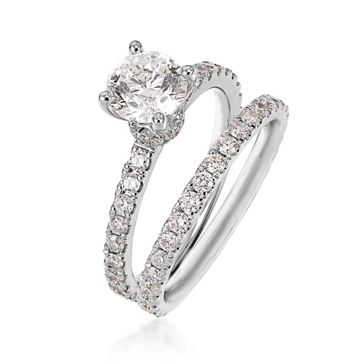 Noventa 2 ct. tw. Round Diamond Wedding Set with Diamond Bands in 14K White Gold side profile