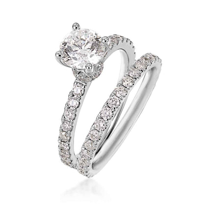 Noventa 2 ct. tw. Round Diamond Wedding Set with Diamond Bands in 14K White Gold side profile