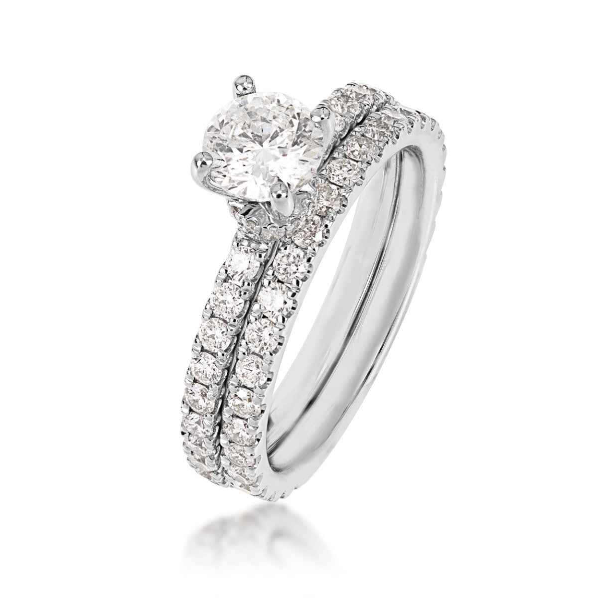 Noventa 1-3/4 ct. tw. Round Diamond Wedding Set with Diamond Bands in 14K White Gold front view