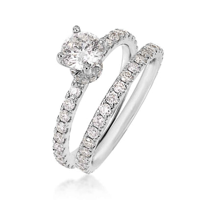 Noventa 1-3/4 ct. tw. Round Diamond Wedding Set with Diamond Bands in 14K White Gold close-up detail