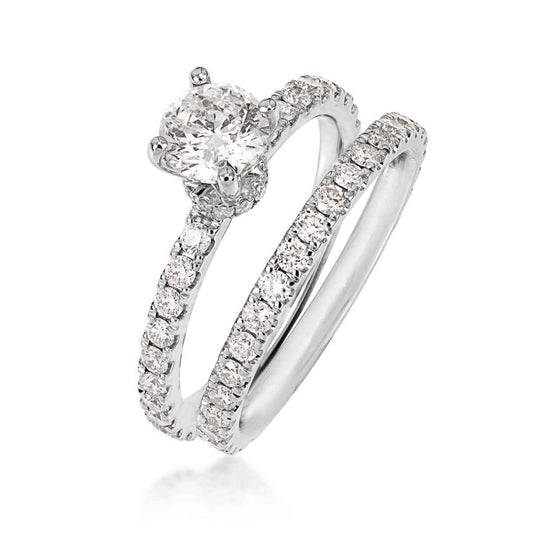 Noventa 1-3/4 ct. tw. Round Diamond Wedding Set with Diamond Bands in 14K White Gold close-up detail