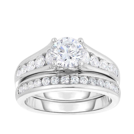 Natural 1-1/2 ct. tw. Round Brilliant Diamond Channel Wedding Set in 14K White Gold
