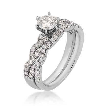 Noventa 1 ct. tw. Round Brilliant Diamond Wedding Set in 14K White Gold front view