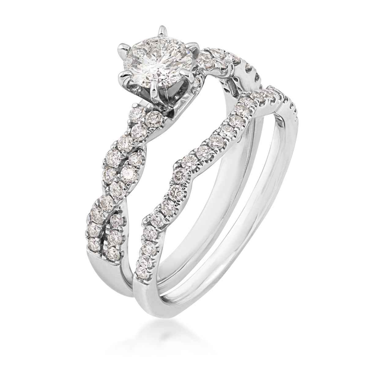 Noventa 1 ct. tw. Round Brilliant Diamond Wedding Set in 14K White Gold close-up detail