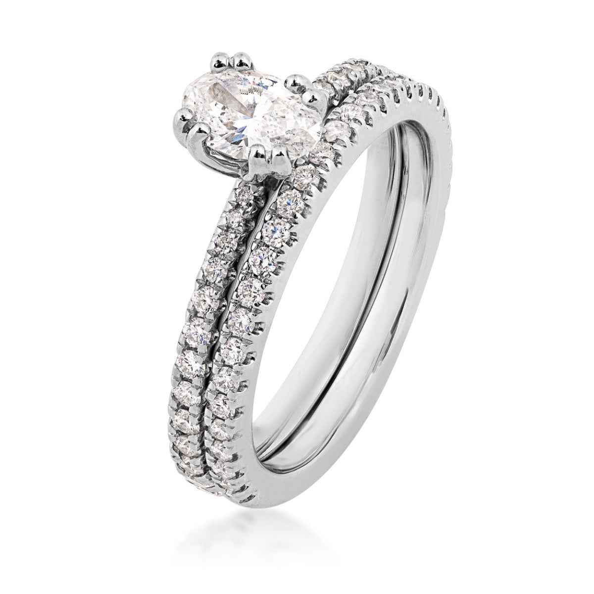 Noventa 1 ct. tw. Oval Diamond Wedding Set in 14K White Gold front view