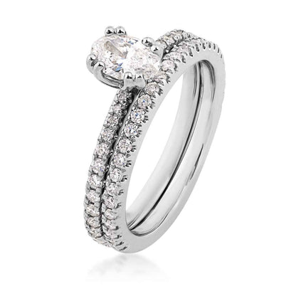 Noventa 1 ct. tw. Oval Diamond Wedding Set in 14K White Gold front view