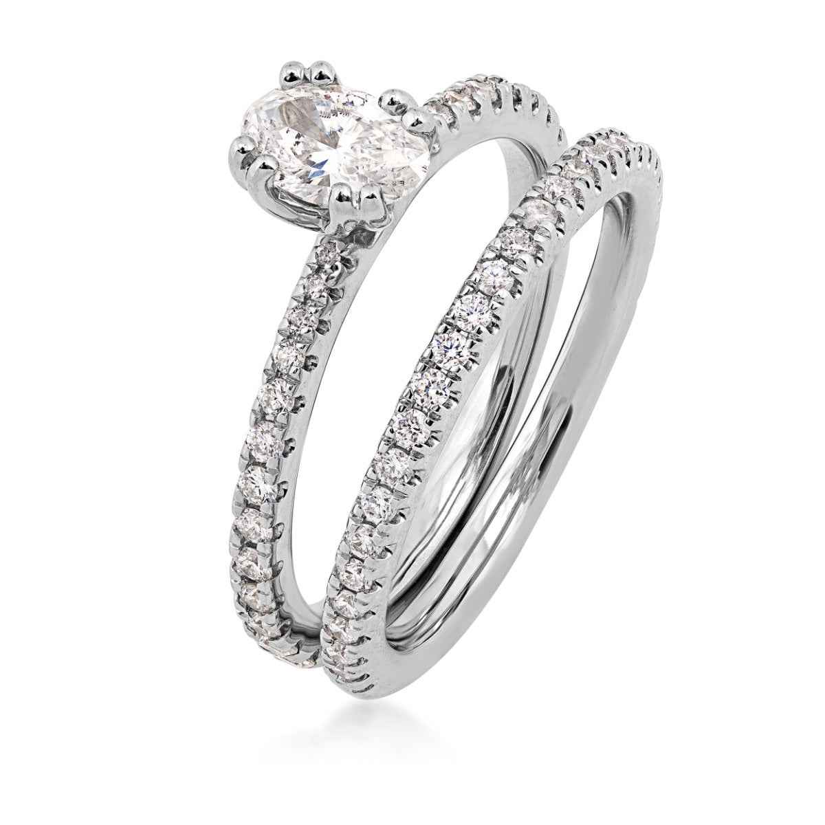 Noventa 1 ct. tw. Oval Diamond Wedding Set in 14K White Gold close-up detail