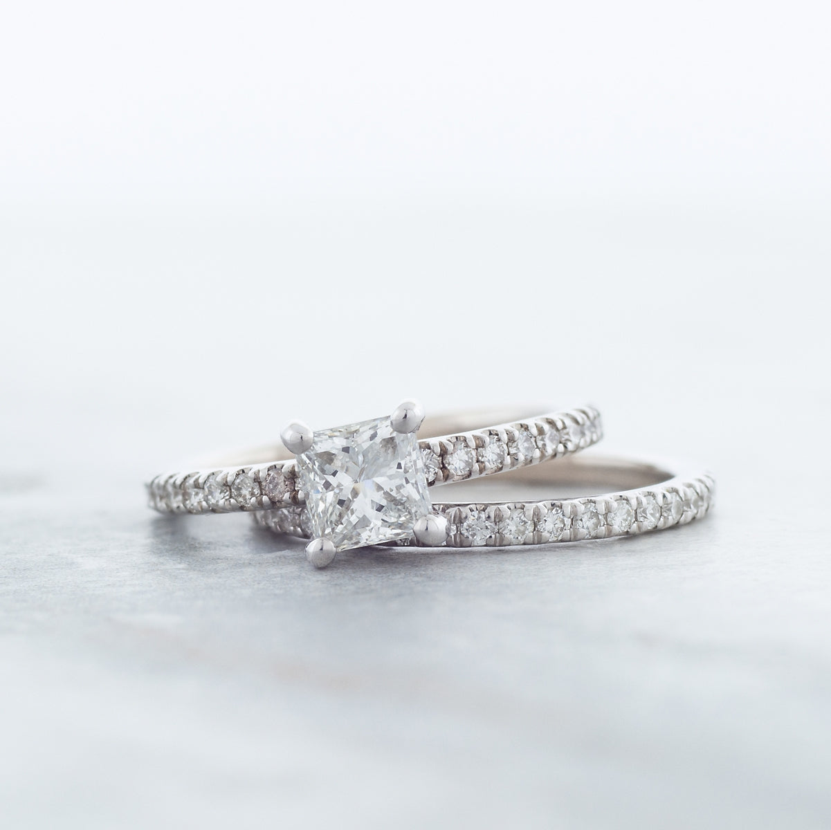Noventa 1-1/4 ct. tw. Princess Cut Diamond Wedding Set in 14K White Gold side profile