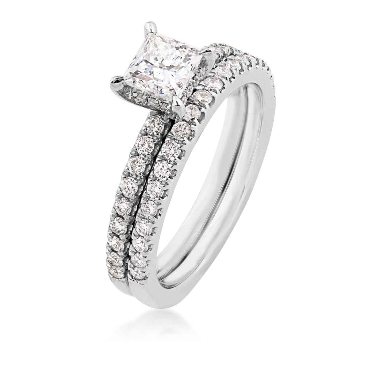 Noventa 1-1/4 ct. tw. Princess Cut Diamond Wedding Set in 14K White Gold front view