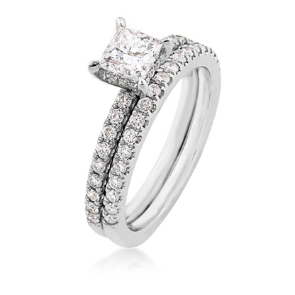 Noventa 1-1/4 ct. tw. Princess Cut Diamond Wedding Set in 14K White Gold front view