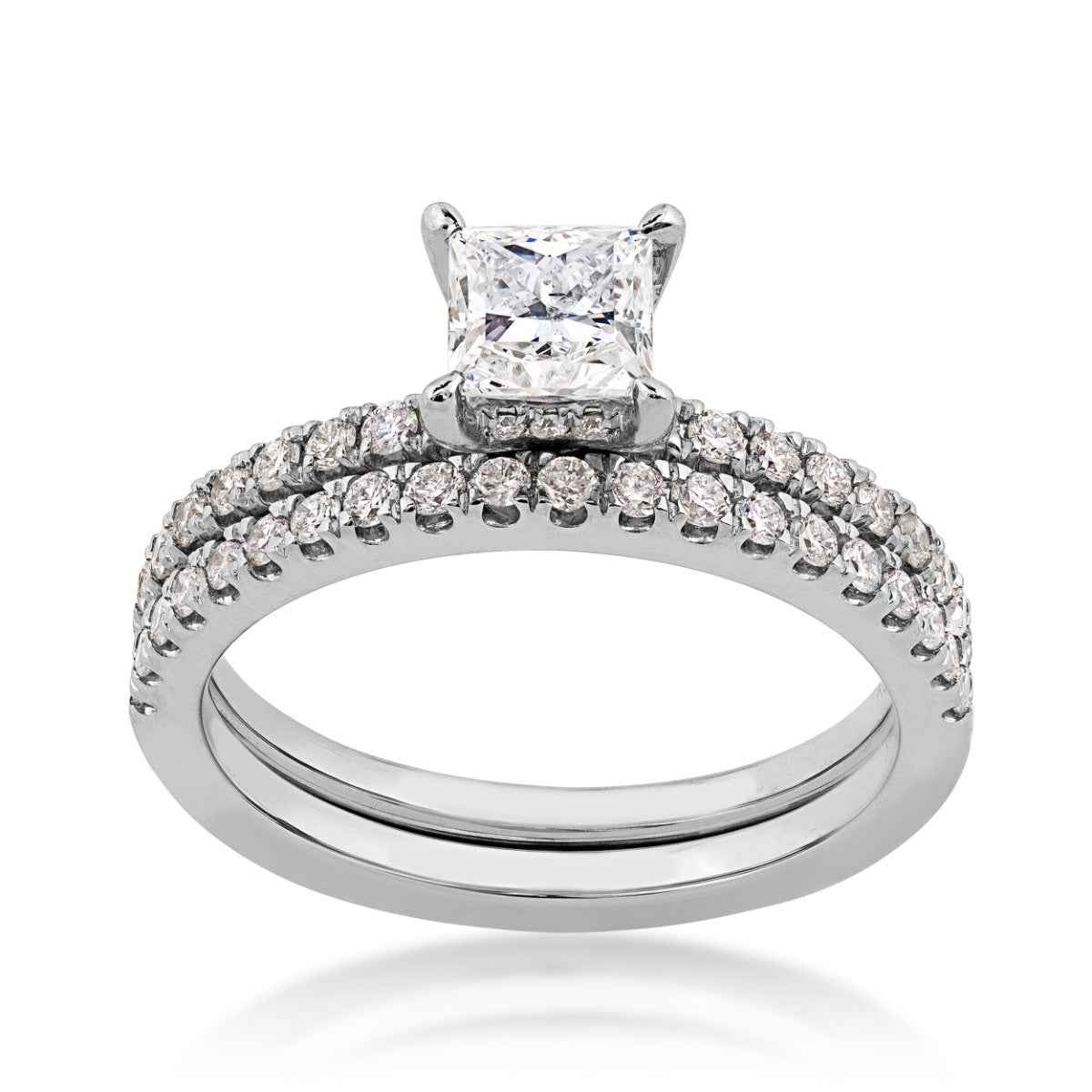 Noventa 1-1/4 ct. tw. Princess Cut Diamond Wedding Set in 14K White Gold